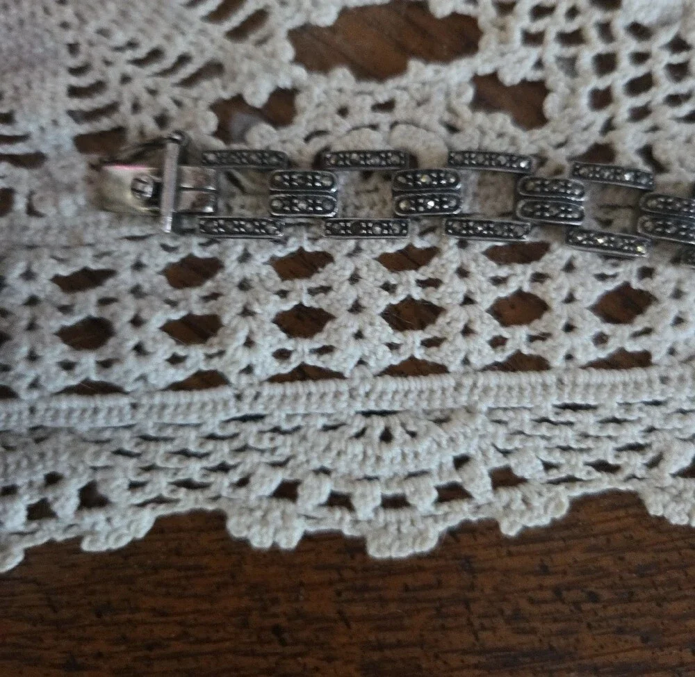 Silver 925 Vintage Marcasite Link Bracelet  Jewelry